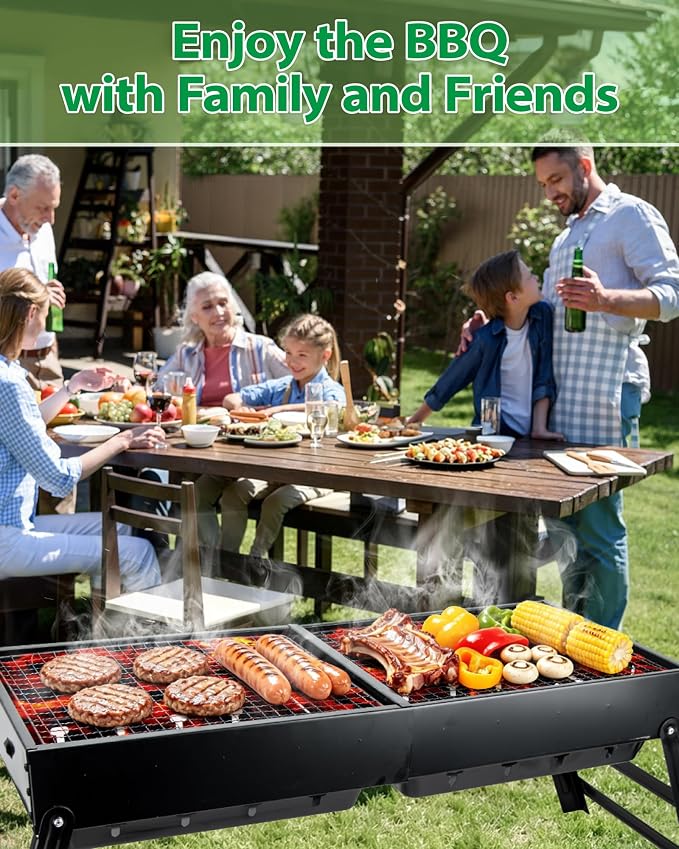 Kizmyee Portable BBQ Barbecue Grill, Foldable & Retractable BBQ Grill | Compact for Travel & Expandable for Multi-Person Use, for Outdoor Camping Picnic Backyard Travel