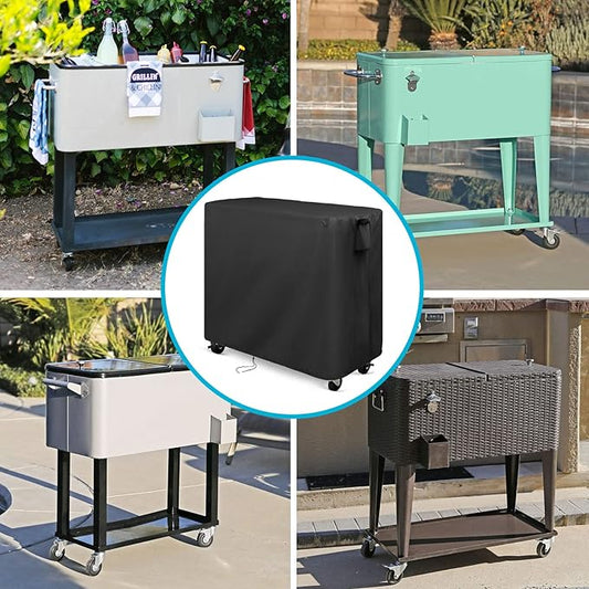 Kingling Cooler Cart Cover for 80 Quqrt Patio Cooler Cart, Waterproof Outdoor Cooler Cart Cover for Rolling Ice Chest Cooler with Wheels, Backyard, Deck, and Grill Table, Black--37''L x21''W x32''H