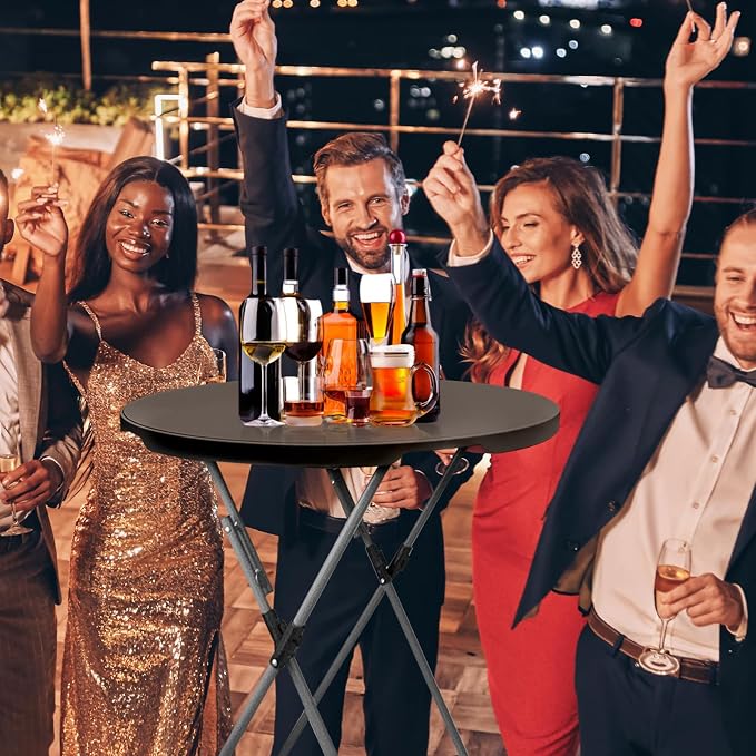 GUAGUA 32inch Folding Cocktail Tables, Bar Height, 2 Pack Brown | 32in round bar-height tables with foldable legs for parties, weddings, catering, and portable indoor or outdoor setups.