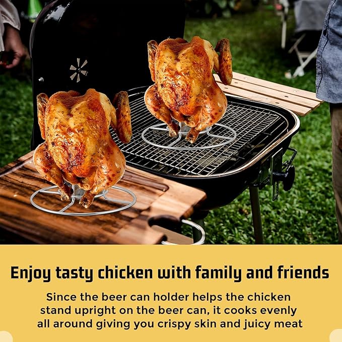 E-far 2-Pack Beer Can Chicken Holder for Grill Smoker Oven, Vertical Stainless Steel Beer Butt Chicken Stand for Whole Chicken Roaster, Food Grade & Non-toxic Rack for Tender and Juicy Chicken