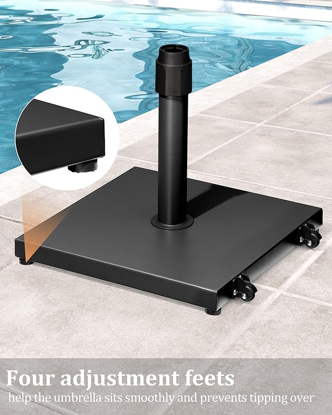 45lbs Patio Umbrella Base with Wheels - Heavy Duty Outdoor Patio Market Umbrella Stand for Deck with Rollers, Poolside, Balcony, Wind-Resistant Design, Black