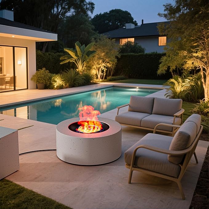 2-Piece Outdoor Propane Fire Pit Table Set w Tank Side Table 30'' Round Fire Pit Table 2-in-1 Firepit Table for Outside Patio Gas Fire Pit w 304 Stainless Steel Burner 50,000 BTU,Speckled White