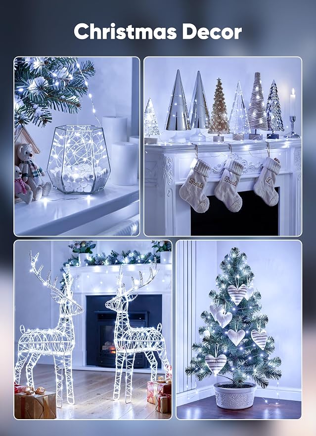 Minetom 33FT 100LED Fairy Lights Battery Operated, Pure White String Lights | Safe to Touch, Waterproof Starry Lights for Bedroom Dorm Patio Mason Jar Plant Wedding Party Indoor Christmas Decoration