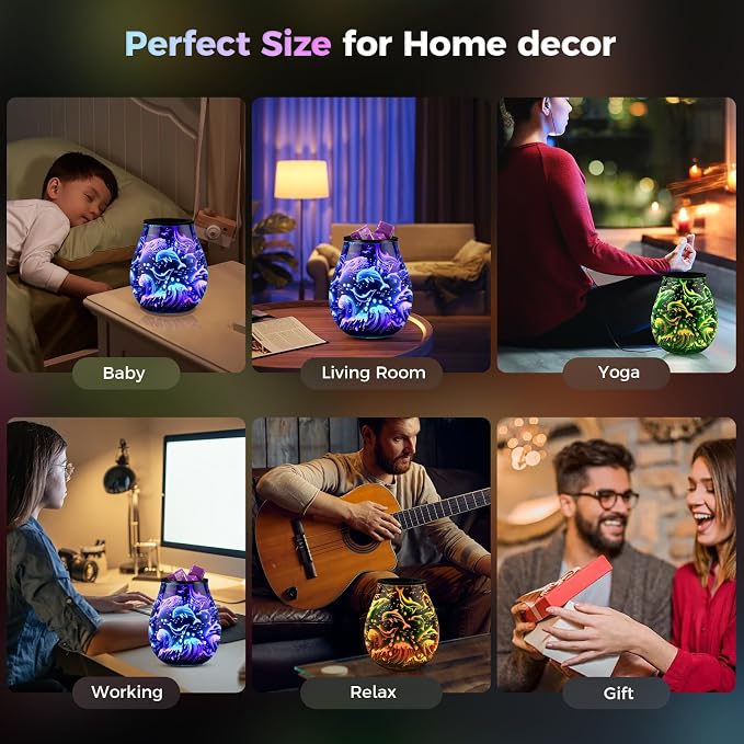Inrorans Glass Electric Wax Melt Warmer Oil Burner with Stable Heating PTC Reusable Silicone Tray 7 Colorful Changing Led Light Night Light Scent Warmer for Home Fragrance Warmers-Dolphin Timer