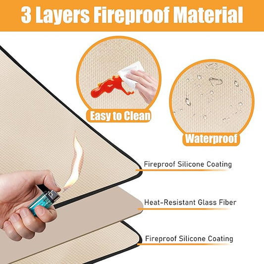 Khaki 25x19.5 Inchs Heat Resistant Mat for Outdoor Grill Table,Fireproof Under Blackstone Griddle BBQ Mat,Air Fryer Mat,Indoor Fireplace Mat, Protect Your Table and Grill Table(0.04in Thickness)