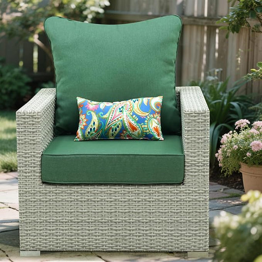 Outdoor Seat Cushion Set 24 x 24 Inch,Olefin Deep Seat Patio Cushions,Patio Furniture Cushions with Removable Cover,Rain-Proof and Fade Resistant Deep Seat Bottom & Back Cushion with Pillow,1 Set
