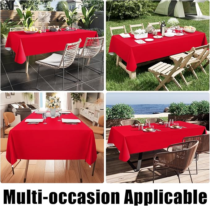 Smiry Rectangle Table Cloth 52x70 Inch, Waterproof Wipeable Vinyl Tablecloths Protector, Oil Spill Proof Plastic Table Cover for Dining, Picnic and Camping, Red