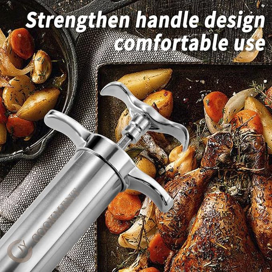 JY COOKMENT Meat Injector Syringe - Flavor Injector with 3 Stainless Steel Professional Needles;2pcs Cleaning Brush for BBQ Grill Smoker 2-oz Large Capacity Barrel