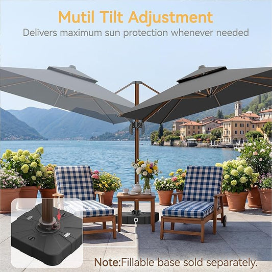 10x13 FT Wood Pattern Patio Umbrella, Large Deluxe Cantilever Rectangular Double Top Heavy Duty Offset Umbrellas with 360ยฐ Rotation, Outdoor shade for Garden Deck Pool Patio, Grey