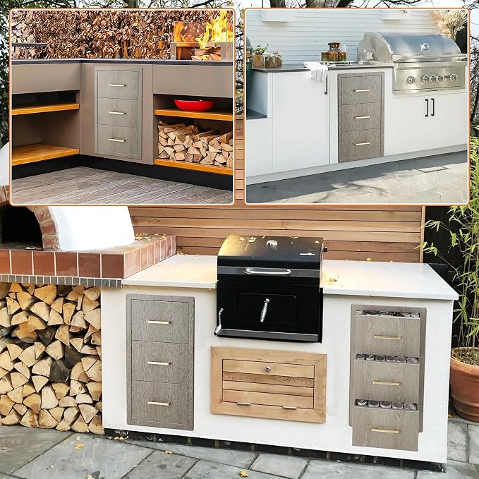 PeakPursuit Stainless Steel Outdoor Kitchen Triple Drawers - Heavy Duty Weather-Resistant with Handles, Flush Mount for BBQ Island, Patio Grill & Outdoor Cooking Space, 16" W x 20.5" D x 28.5" H