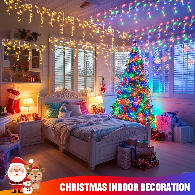 JMEXSUSS Color Changing Icicle Lights for Outside, 11 Modes 400 LED | Christmas Icicle Lights with 80 Drops, Warm White to Multicolor Icicle Lights for Christmas Eaves Party Decorations