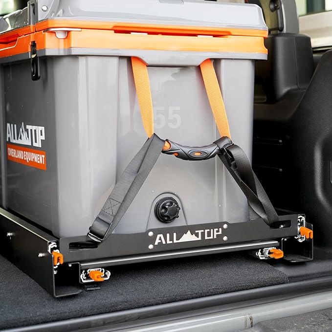 ALL-TOP Fridge Slide with Chopping Board, Inner 39.2 x 22.4in, Vehicle Refrigerator Slider with 4 Buckle Straps, Max 287 LBS, 3rd Gen