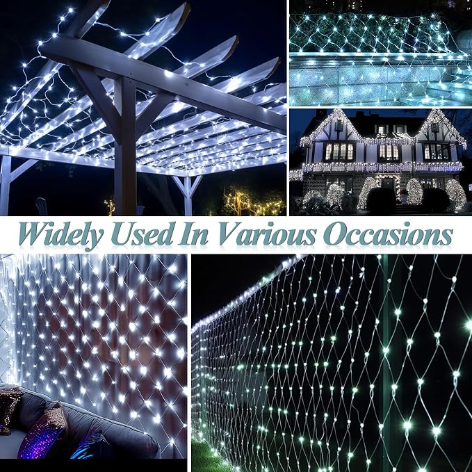 LitHome 21FT x 5FT Christmas Net Lights Outdoor Mesh Lights Connectable | 8 Modes 360 LED Waterproof Cool White Christmas Mesh Light for Bushes, Garden, Backyard, Xmas, Holiday Decor, Clear Wire