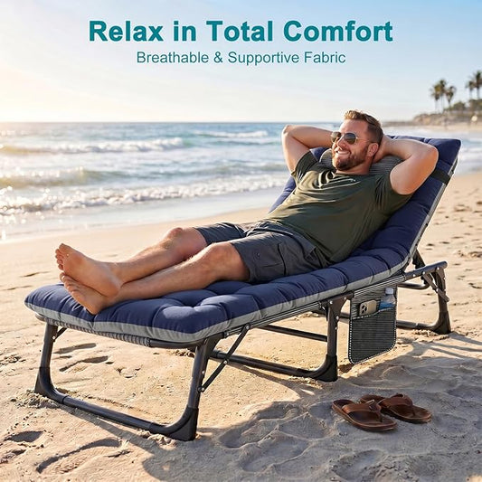 ABORON 2PK Heavy Duty Tanning Chair, 5-Gear Outdoor Folding Chaise Lounge Chair with Cushion,Portable Beach Lounge Chair for Outdoor Sunbathing Patio Pool Lawn Deck Poolside, Royal Blue-2pc