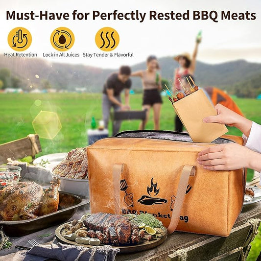 BBQ Blanket for Resting Meat, Insulated Meat Resting Bag for Moisture Retention and Tender BBQ, Heavy-Duty Meat Blanket with Wide Mouth Design for Briskets, Pork Shoulders, Steaks