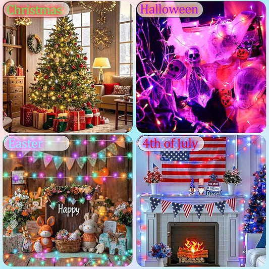 Pooqla 2 Pack Color Changing String Lights Battery Operated, Total 33.3ft 100 LED 34 Colors Battery Christmas Lights with Remote Indoor Outdoor Decorations Bedroom Classroom Porch Party Yard Decor