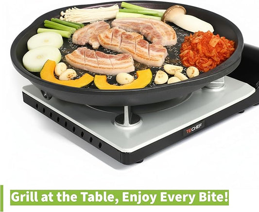 TECHEF - Stovetop Korean BBQ Non-Stick Grill Pan with Agni Portable Gas Stove Burner, Made in Korea (Grill Pan w Stove)