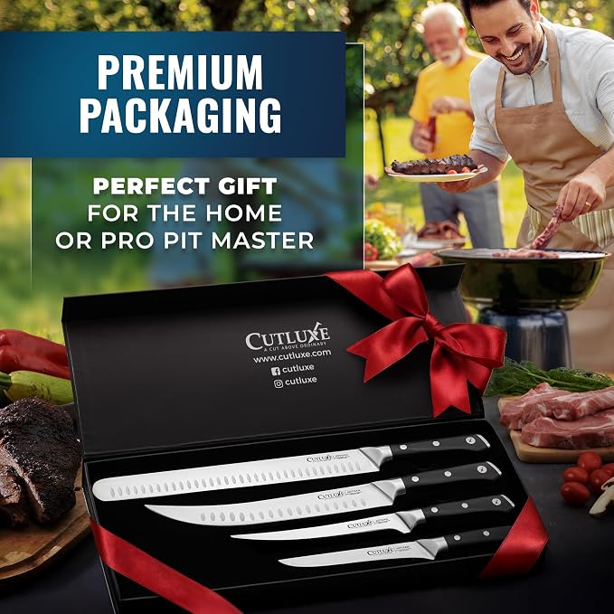 Cutluxe Butcher Knife Set, Brisket, Breaking, Boning & Fillet for Meat | BBQ Carving Blades, Ultra Sharp German Steel, Full Tang Ergonomic Handles – Grilling Gift for Men
