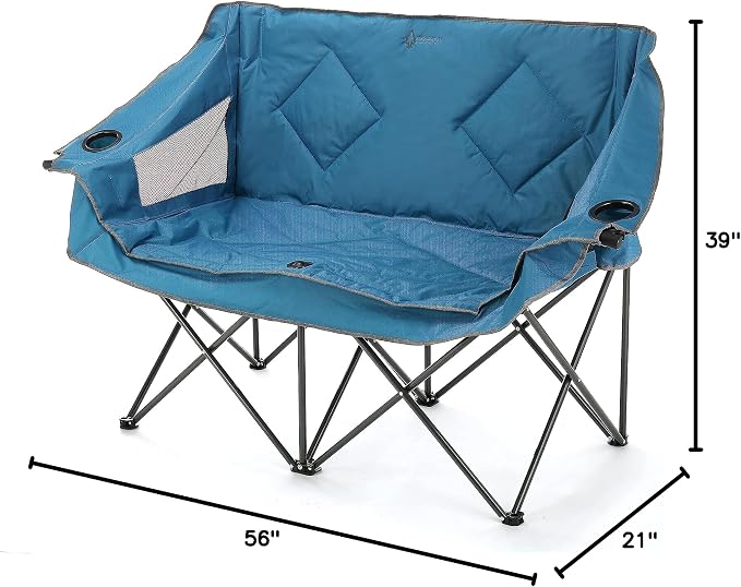 ARROWHEAD OUTDOOR Portable Folding Double Duo Camping Chair Loveseat | 2 Cup & Wine Glass Holder, Heavy-Duty Carrying Bag, Padded Seats & Armrests, Supports up to 500lbs, Beach, Tailgating, Patio
