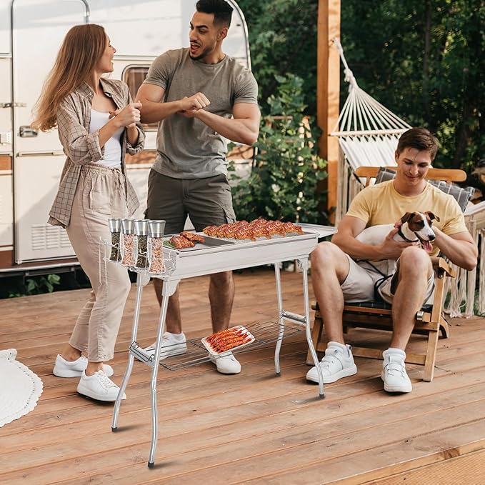 Karl home Portable Charcoal Grill, 39 x 12x 28" Foldable Barbecue Grill, Stainless Steel BBQ Grill for Cooking Outdoor Camping Garden Beach Party Hiking Picnic(Large)