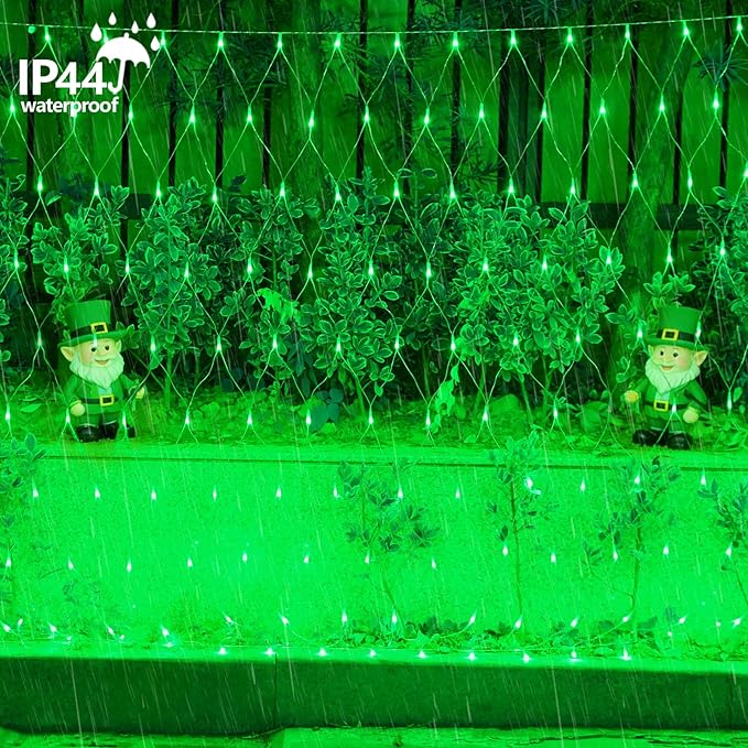 QITONG Green Net Lights Outdoor Mesh Lights, 360 LED 12ft x 5ft Christmas Net Light with 8 Modes, Clear Wire Bush Light Plug in