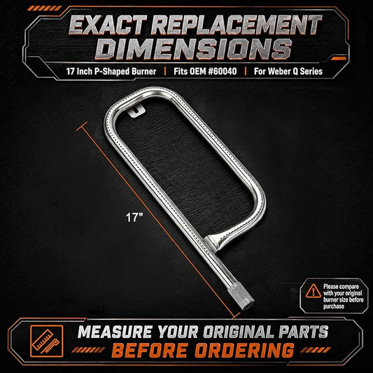 Uniflasy 60040 17 Inch Grill Burner Tube for Weber Q1200 Q1000 Q100 Q120 304 Stainless Steel Baby Q 386001 386002 516002, 516001, 50060001, 51060001 Gas Grills, for Weber Q Grill Parts 69957/41657