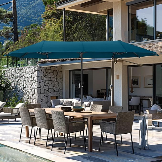 GREEN PARTY 13 ft Outdoor Patio Umbrella, Large Rectangular Table Umbrellas | Double-Sided, UV & Fade Resistant Canopy for Deck Poolside Garden Backyard, Market Umbrella with Crank & 1.5" Pole, Cerulean