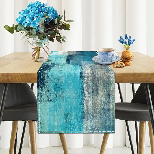 Teal Grey Table Runners Modern Art Farmhouse Linen Table Runners Dresser Scarves Retro Rustic Style for Party Kitchen Dining Table Coffee Holiday Party Decor (13"x 36", Teal Grey)