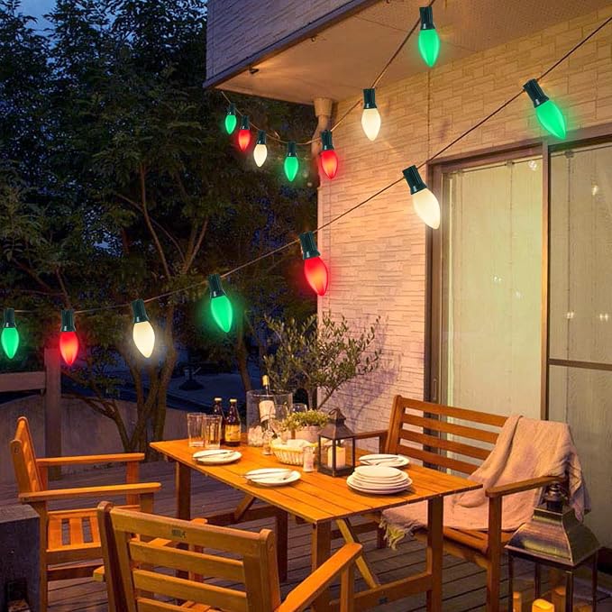 GOOTHY C7 Christmas String Lights, 25Ft Outdoor Decorations with 27 LED Red White and Green Shatterproof Bulbs, Hanging Patio Lights for Tree Backyard Holiday Party Decor