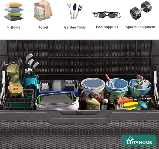 YITAHOME 100 Gallon Large Deck Box, Outdoor Resin Storage Boxes for Patio Furniture, Outdoor Cushions, Garden Tools, Water Resistant and Lockable