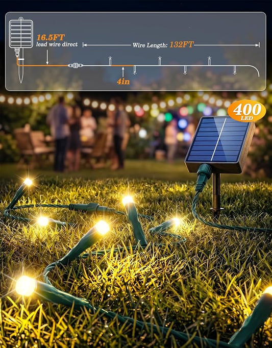 LitHome 2 Pack Upgraded Solar String Lights Outdoor, Total 800LED 262FT | Solar & USB Powered Christmas Lights with Remote,8 Mode Waterproof String Light for Patio Garden Yard Tree Decor,Warm White