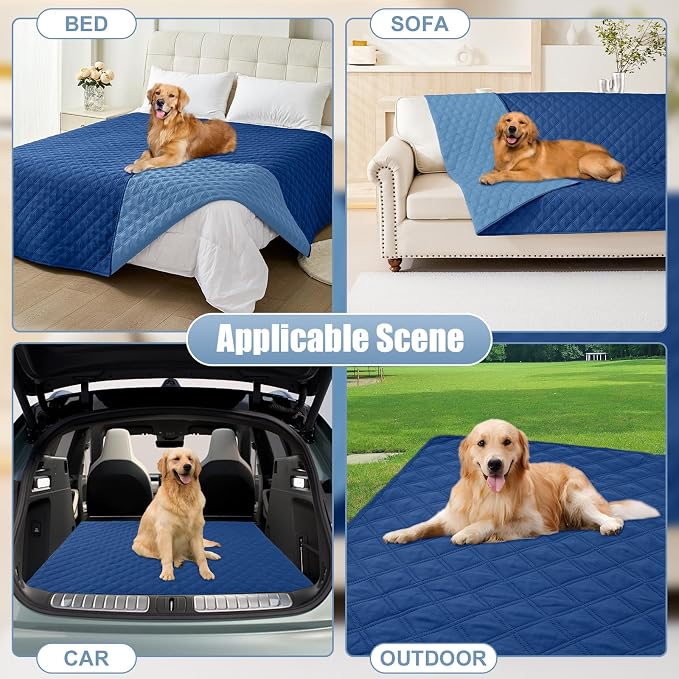 Smiry Waterproof Reversible Dog Bed Cover Pet Blanket | Pet Friendly, Soft Fabric, Washable Dog Blanket for Furniture Bed Couch Sofa, Checkered (82"x120", Navy/Blue)