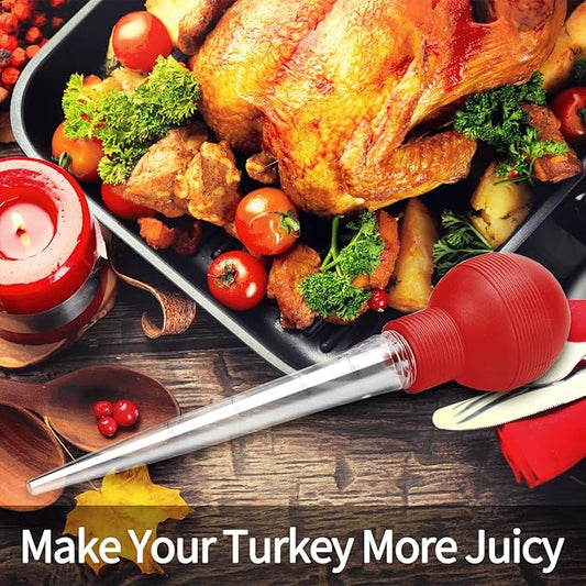 Kendane Turkey Baster With Cleaning Brush, Baster Syringe for Home Baking and Roaster Turkey, Include Detachable Food Grade Bulb with Double Scales for BBQ Grill Baking Kitchen Cooking,RED