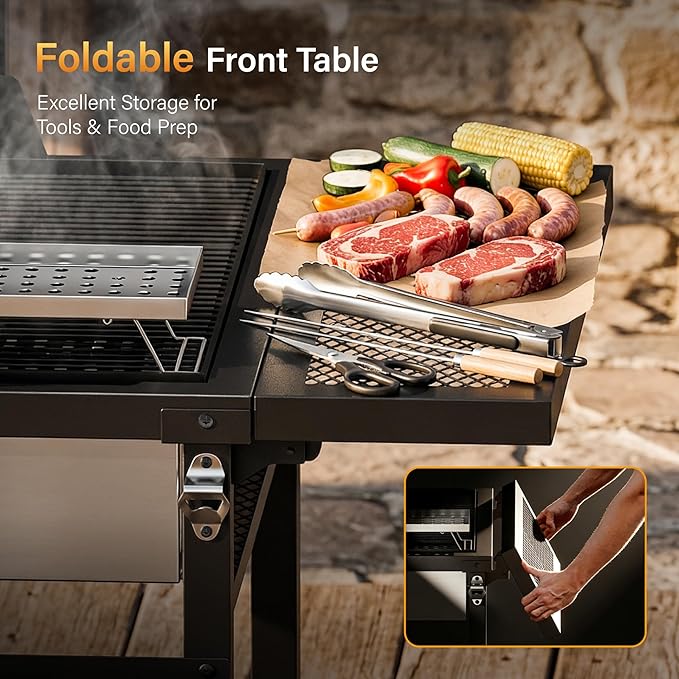 Sophia & William Argentine Santa Maria Wood Fire & Charcoal BBQ Grill with Adjustable Height Grates, Large Open Fire Grill for Outdoor Patio Backyard Gaucho Grilling