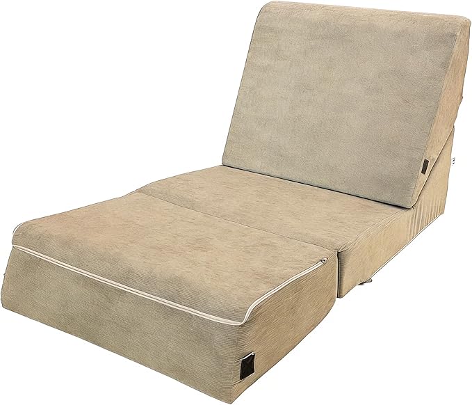 jela Luxury Corduroy Indoor Chaise Lounge, Foldable Sofa Bed Chair with Soft Foam & Machine Washable Cover (Corduroy Sand)