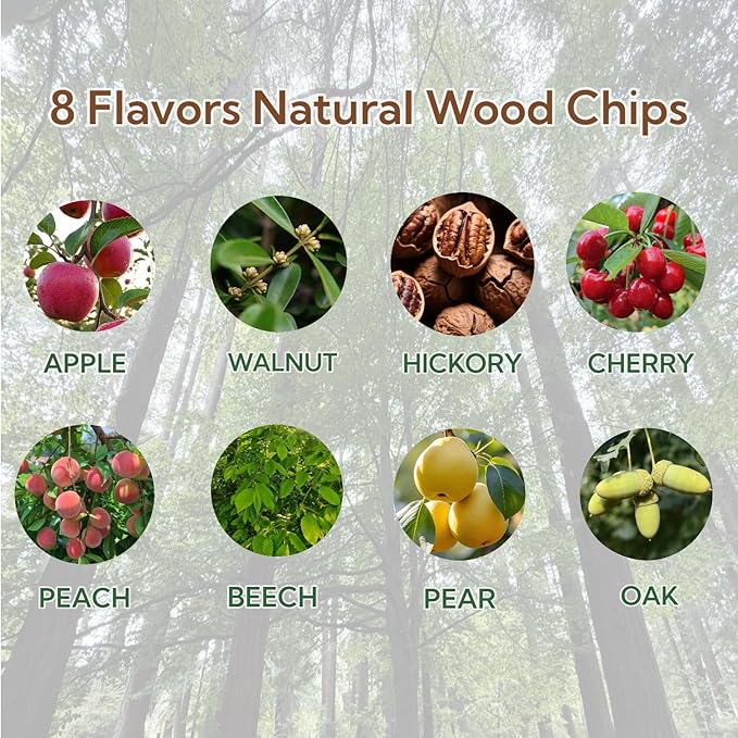 8-Flavor Cocktail Smoker Wood Chips Variety Pack - for Bourbon & Whiskey Smoker Kit, Apple Hickory Cherry Pear Oak Pecan Beech Peach, Gift for Whiskey Lover & Home Bar