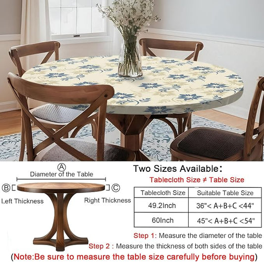 opstellen Fitted Round Tablecloths Reusable Stain Resistant Table Clothes Vinyl Indoor Outdoor Circular Cover for 36-44" Table Dorm kitchen Storage Gifts Summer Autumn Camper Patio Picnic Accessories