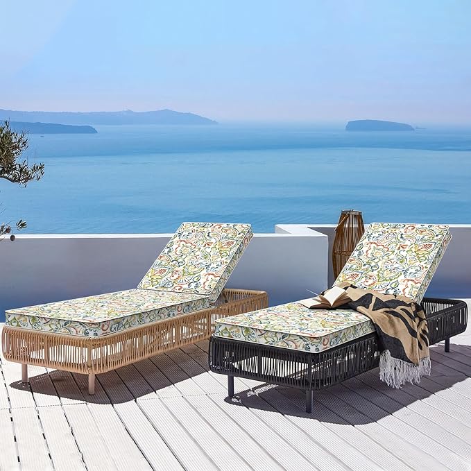 LVTXIII Outdoor Chaise Lounge Cushion 72x21x3 Inch, Water-Repellent Patio Seat Cushion with Ties & Hidden Zipper, Thick Foam Pad for Lawn Chair, Poolside, Patio Furniture, Paisley Botanical