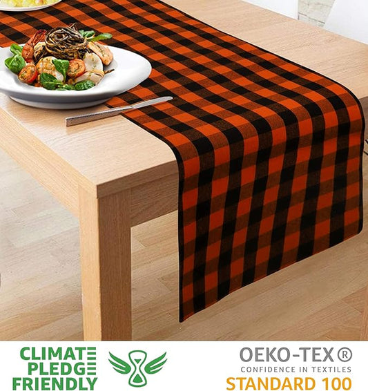 Urban Villa Table Runner 100% Cotton Fused Table Runner Halloween Checks 14''x72'' Over Sized Buffalo Check Table Runner Heavier Quality