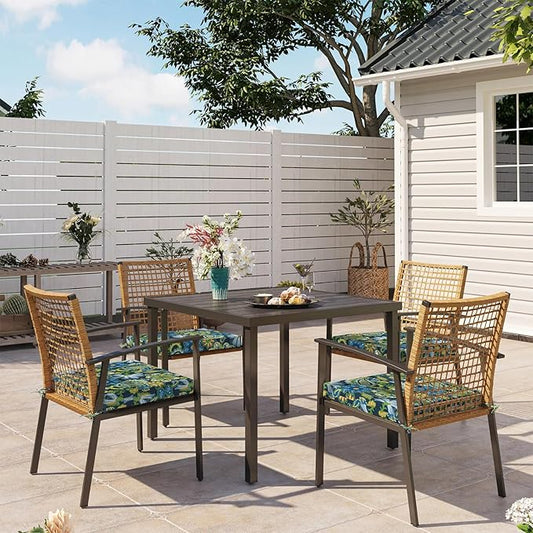 DYTXIII Set of 4 Outdoor Chair Cushions, Water Resistant 18.5"x16"x2" Square Seat Cushion for Patio Dining Chairs, High-Density Replacement Pads for Indoor Outdoor Furniture - Flower Child