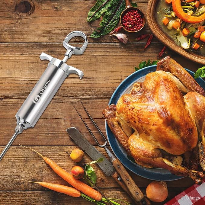 Ofargo Meat Injector, Meat Injectors for Smoking with 3 Marinade Food Injector Syringe Needles, Injector Marinades for Meats, Turkey, Brisket; Father Day Gifts for Dad Husband Men, 2-oz Capacity