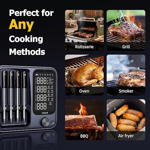 Wireless Meat Thermometer with APP Control,4 Probes Meat Thermometer Digital, Unlimited Range WiFi & Bluetooth Meat Thermometerfor for Rotisserie, Grill, Oven, Smoker, BBQ, Air Fryer