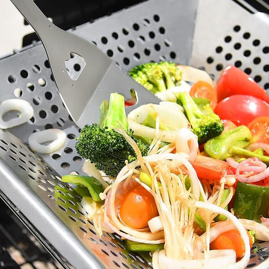 Stainless Steel Grill Basket, Large 12 Inches BBQ Accessories for Vegetable, Shrimps, Kabobs,Work for All Grill by DIMESHY