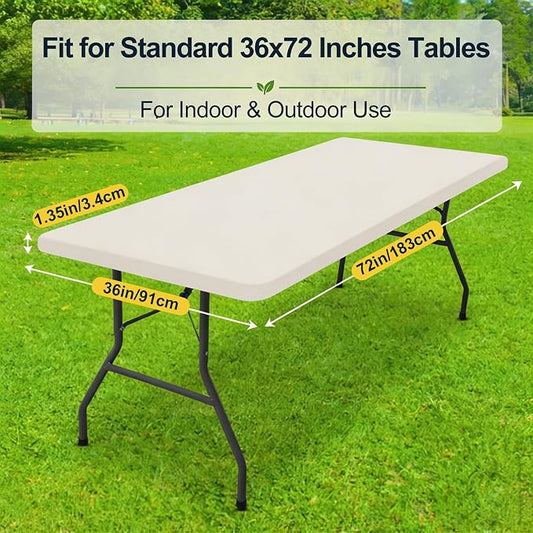 Smiry Rectangle Tablecloth, Elastic Fitted Flannel Backed Vinyl Tablecloths for 6ft Folding Tables, Waterproof Wipeable Table Covers for Indoor, Outdoor, Picnic and Camping (Beige, 36"x72")