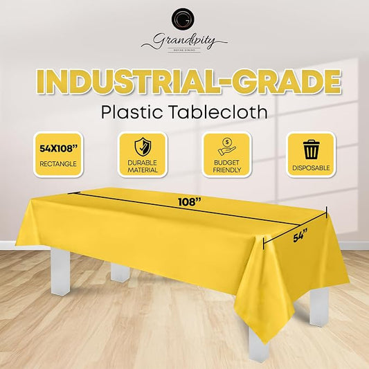 Grandipity 12 Pack Premium Disposable Plastic Tablecloth 54 Inch. x 108 Inch. Decorative Rectangle Table Cover - Yellow