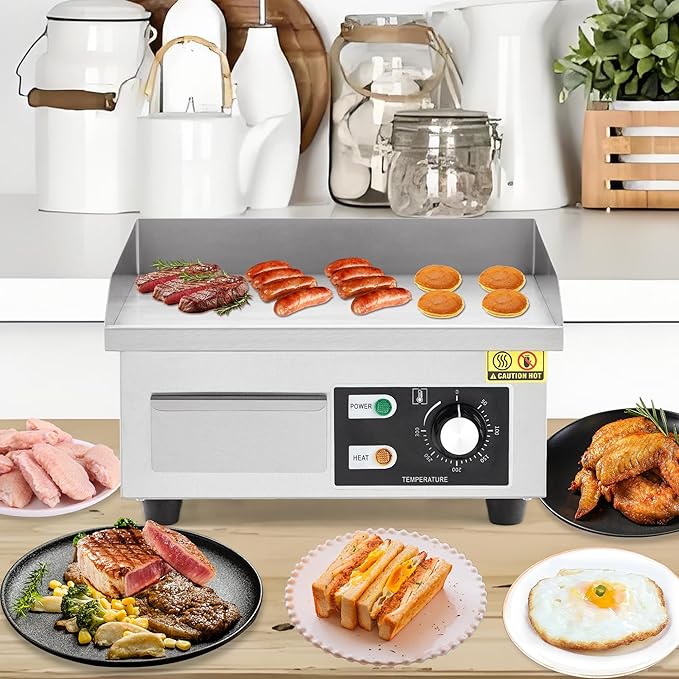 Garvee 14 in Commercial Electric Griddle,1600w Electric Restaurant Teppanyaki Flat Top Grill with Shovels & Brushes, Non-Stick Countertop Griddle, Adjustable Temperature Control