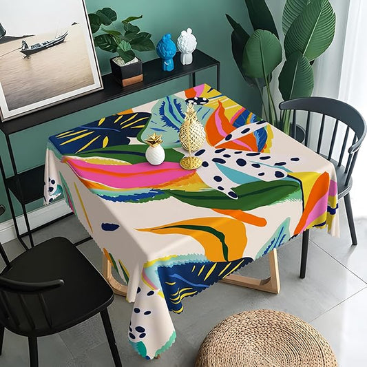 Multicolour Leaf Tablecloth 60x60 Inch Square Abstract Boho Style Floral Square Tablecloths Polyester Vintage for Picnic Party Dinner Artistic Table Cover for Dining BBQ Picnic Coffee Table