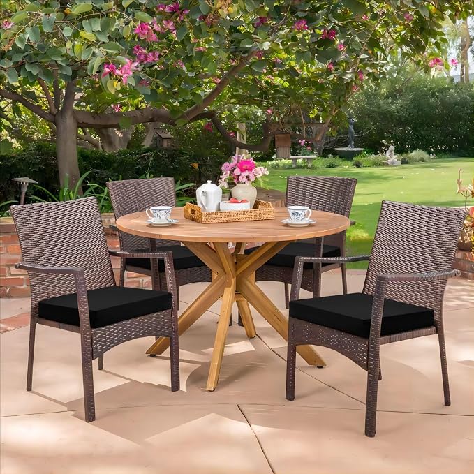 HARBOREST Outdoor Chair Cushions Set of 4, Water Resistant Patio Chair Cushions with Ties, Square Corner Outdoor Seat Cushions for Patio Furniture, 18.5"x16"x3", Black