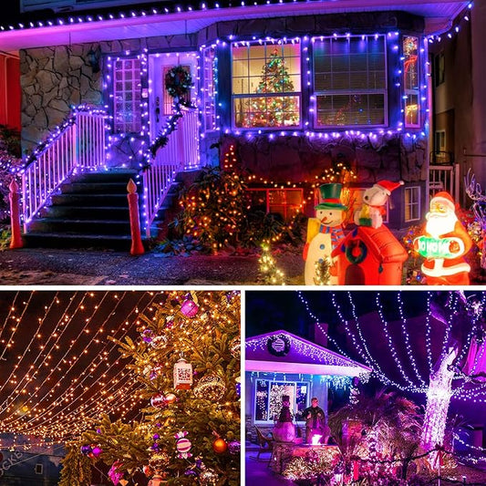 JMEXSUSS 250 LED Orange and Purple Christmas String Lights Indoor Outdoor Waterproof for Garden Patio Party Halloween Christmas Decorations (Pack of 2)