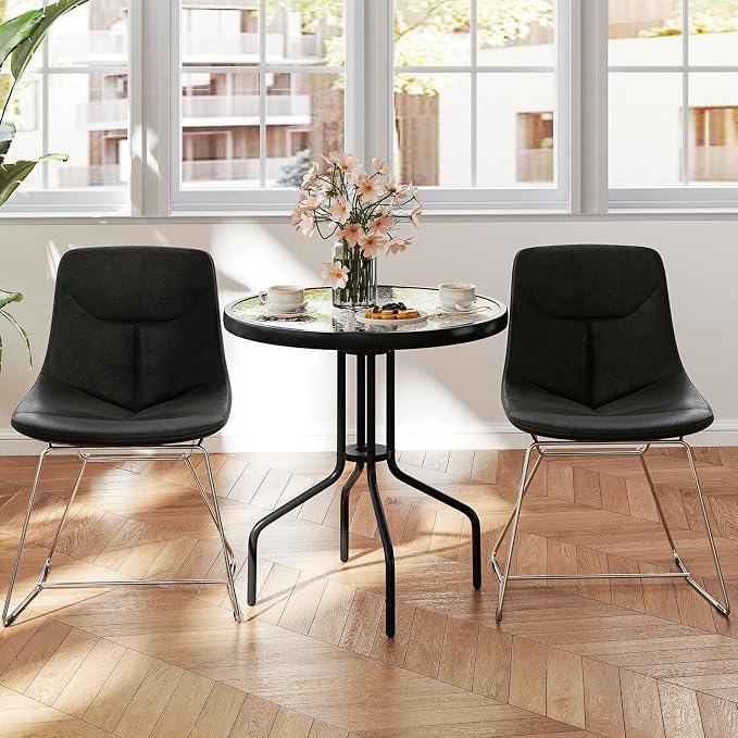 GIANTEX 27.5" Outdoor Bistro Table, Patio Round Dining Table w/Tempered Glass Tabletop & 1.57" Umbrella Hole, Heavy-Duty Metal Frame for Garden Yard Poolside Porch (27.5"x27.5"x28")